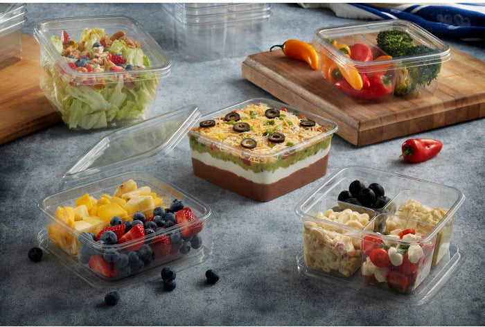 Pactiv Evergreen - 6" Recycled Plastic Square Clear 32 Oz Deli Container 4 Compartment, 360/Cs - Y6S324C