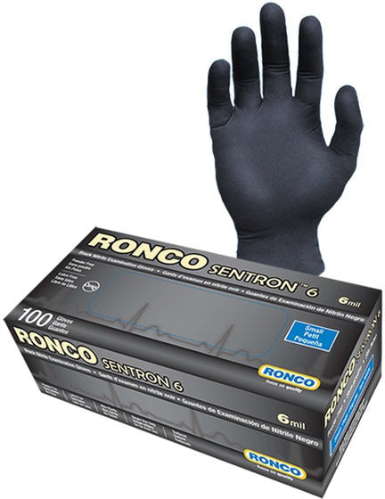 RONCO - Medium Black Nitrile Powder-Free Sentron Gloves, 100/bx - 962M