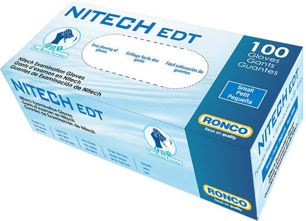 RONCO - Medium Blue Nitech Powder-Free Gloves, 100/bx - 375