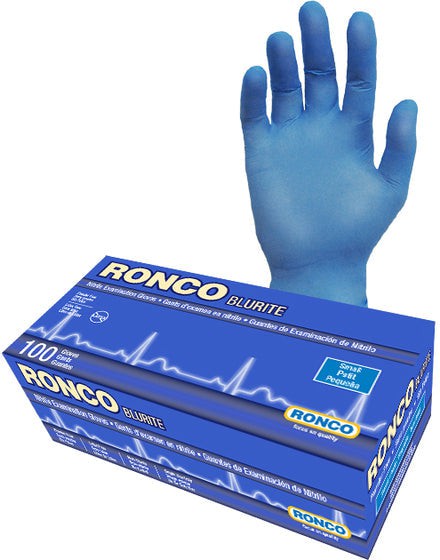 RONCO - Medium Blue Nitrile Powder-Free Blurite Gloves, 100/bx - 979