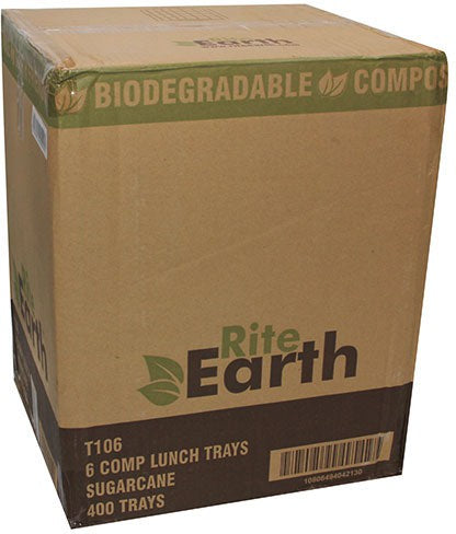 RiteEarth - 6 Compartment Bagasse Lunch Tray, 400/cs - T106