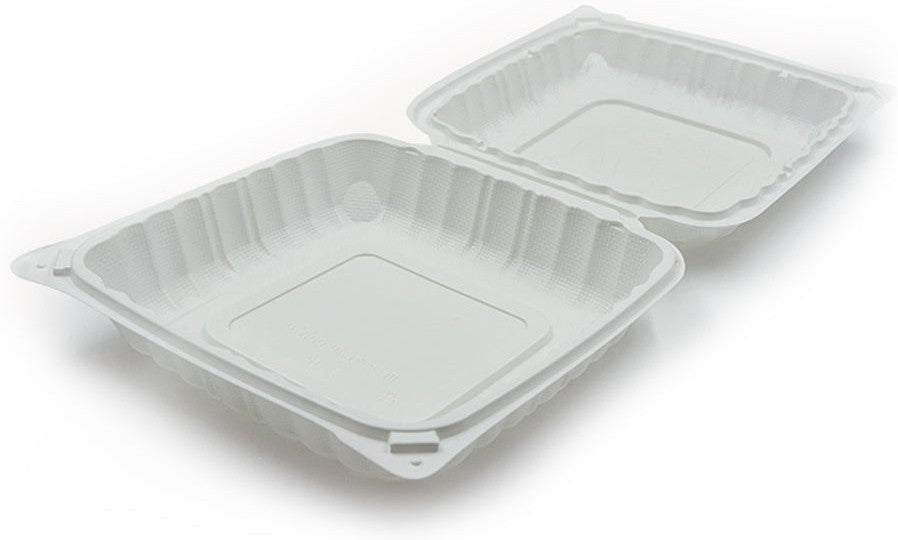 RitePak - 9" X 9" MFPP White Hinged Microwavable Container, 150/Cs - PH901