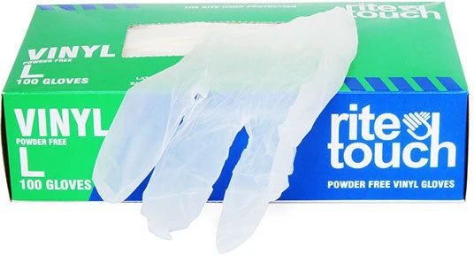 RiteTouch - Large Clear PF Vinyl Gloves, 100/bx, 10bx/cs, 75cs/sk, 5Cs/Tier - RTGVP100L