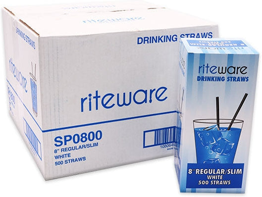 RiteWare - 8" White Regular Straws, 500 Per Box - SP0800