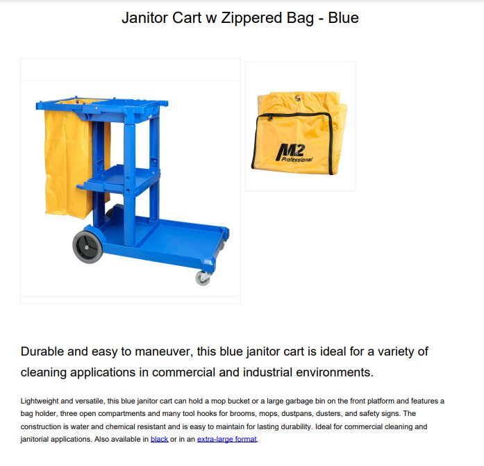 M2 Professional - Large Janitors Cart with Zippered Bag - MPCAM2000