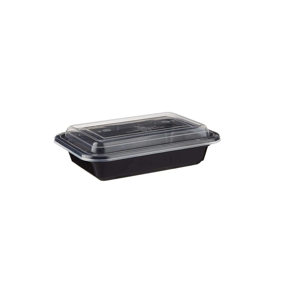 12 Oz Black 5" x 4" Rectangular Compartment Container with Lid, 150/Cs - 68012