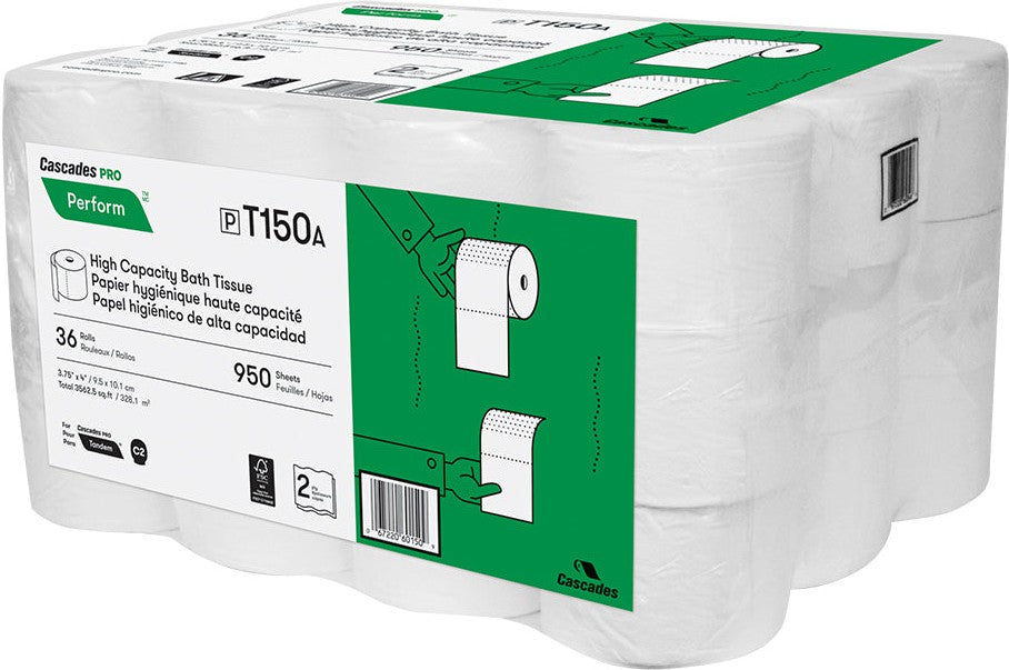 Cascades Tissue Group - 950 Sheets White Tandem 2Ply Bath Tissue, 36Rl/Cs - T150