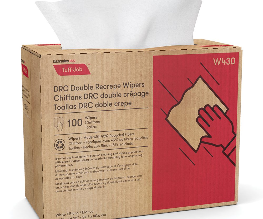 Cascades Tissue Group - 9.75" x 16.5" DRC Double Recrepe Medium Wipers, 100/bx, 8 Bx/Cs - W430