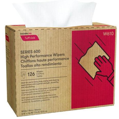 Cascades Tissue Group - 9.75" x 16.75" Tuff Job High Performance Pop-Up Wipers, 10bx/cs - W610