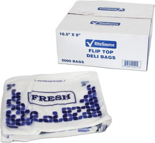 RiteSource - 10.5" x 8" High-Density Flip Top Deli Bag, "Fresh Stock" Print, 2000/Cs - DF100804