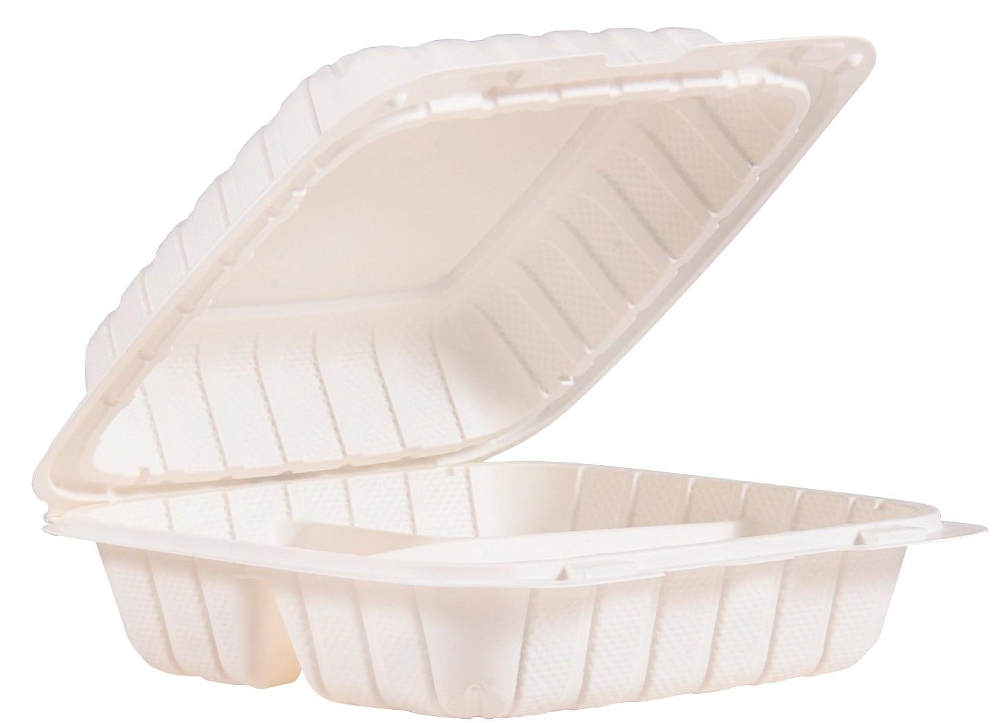 Dart Container - 8" x 8" MFPP 3 Comp Hinged Container, White, 150/Cs - 88MFPPHT3