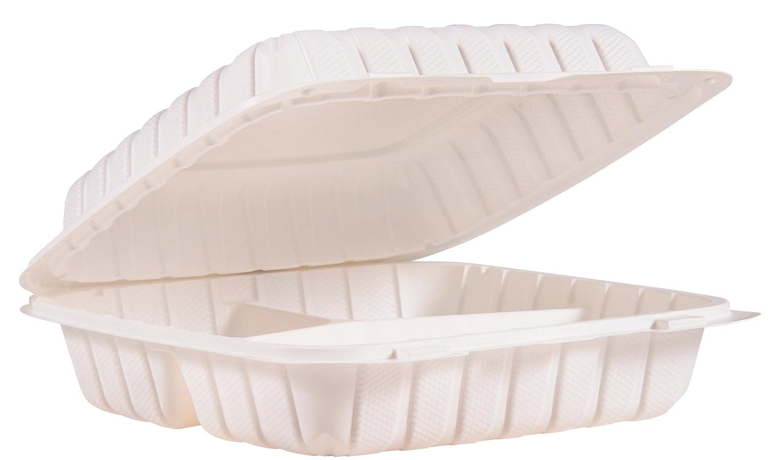 Dart Container - 9" x 9" MFPP 3 Comp Hinged Container, White, 150/Cs - 99MFPPHT3
