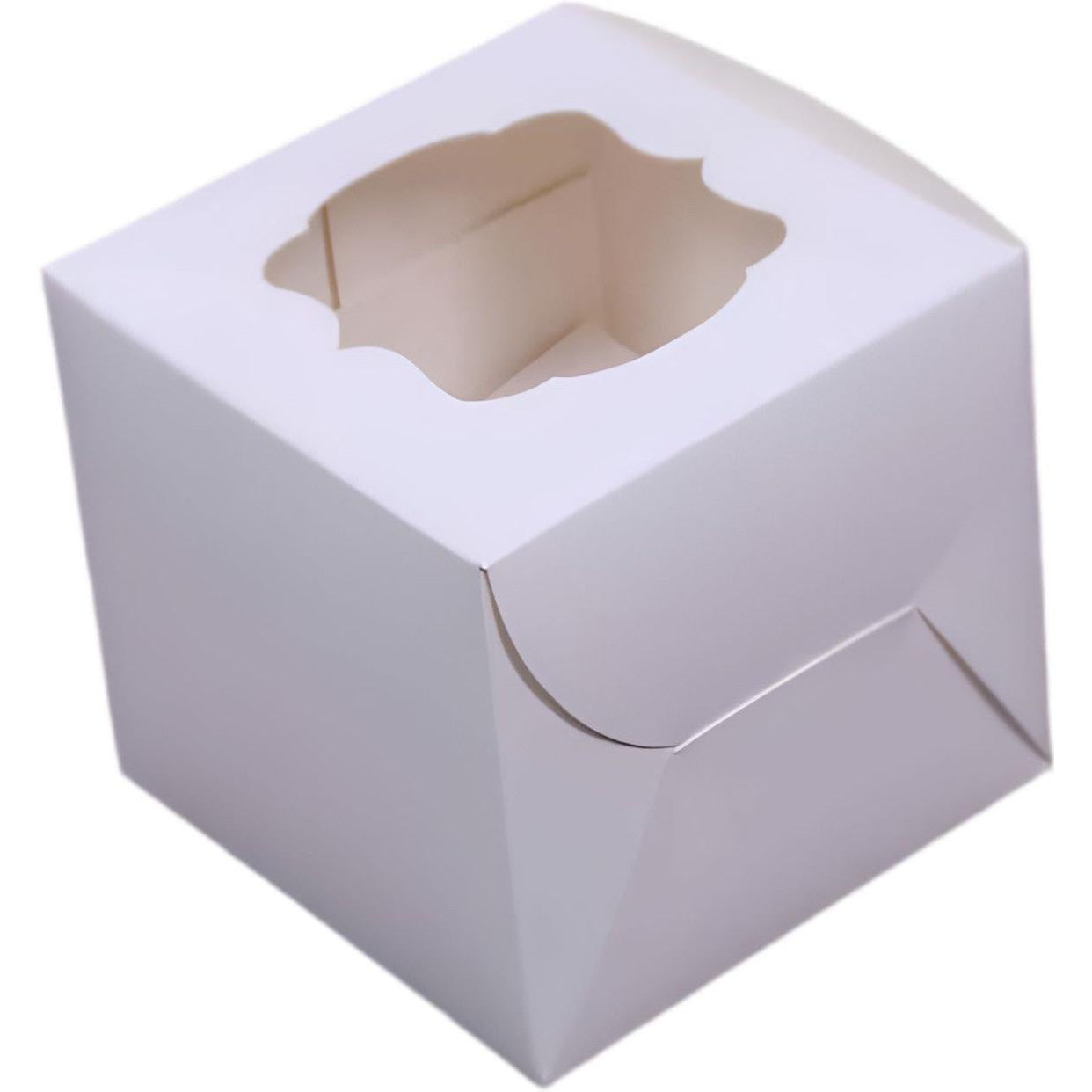 EB Box - 4" x 4" x 4" White 1 Pack Window Cupcake Box, 100/cs - 1-3456
