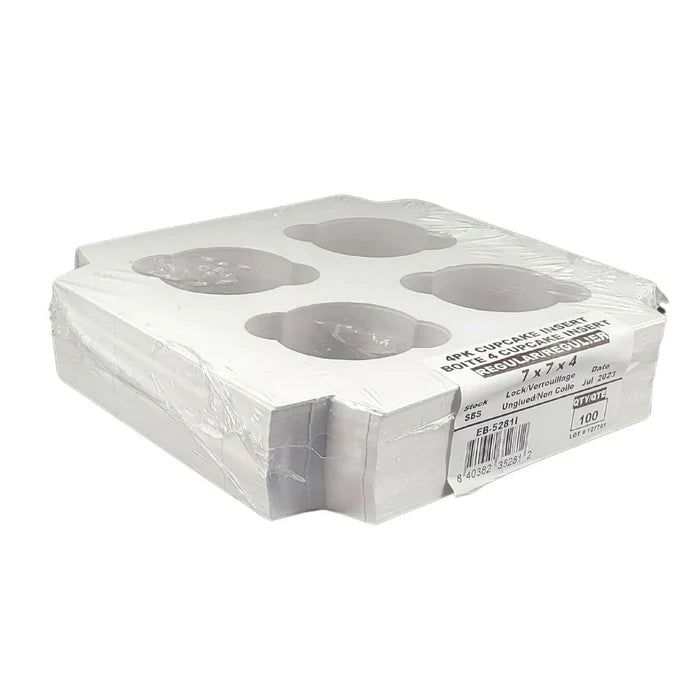 EB Box - 7" x 7 " x 4" White 4 Cupcake Insert, 100/Cs - 5281I