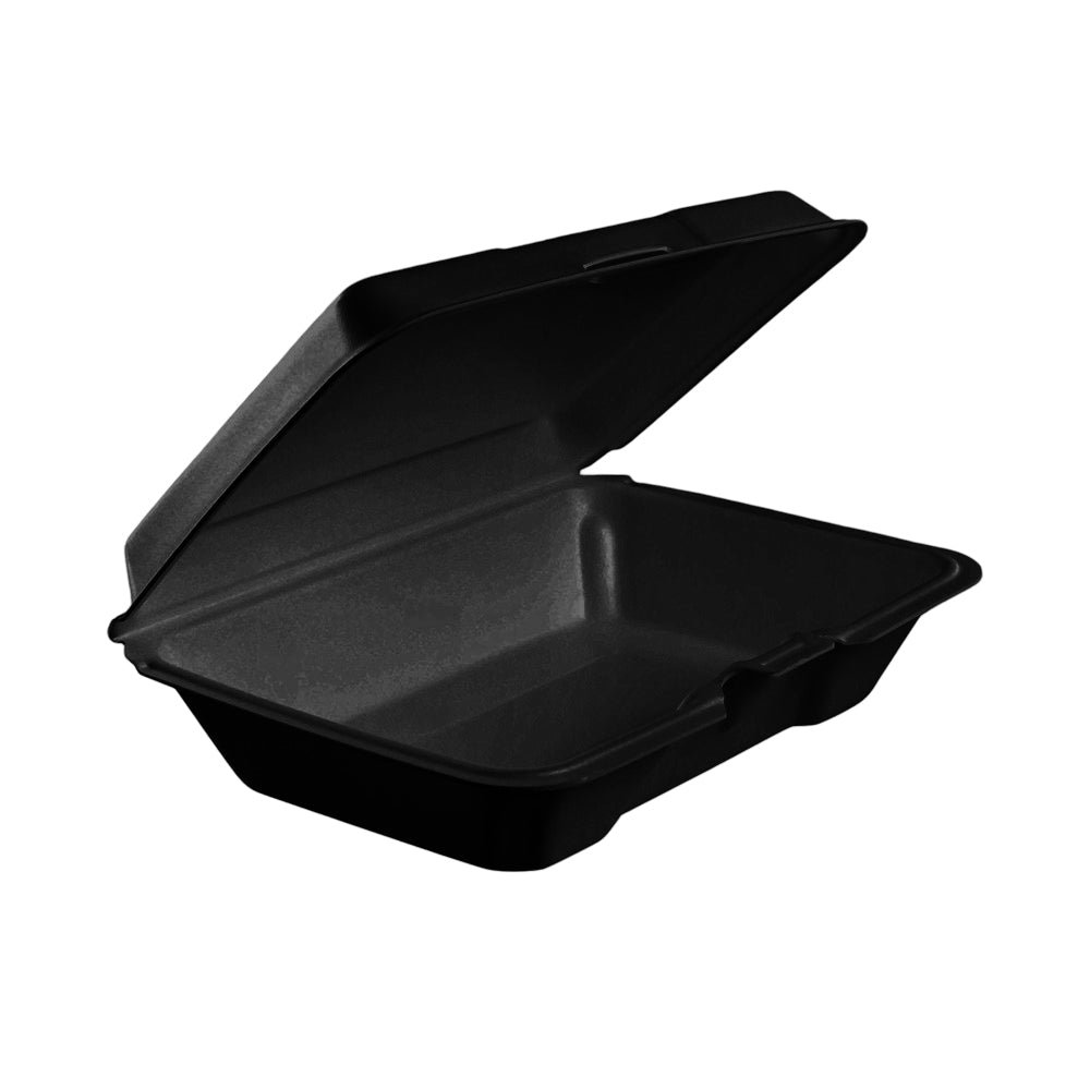 Ecopax  - 9" x 6" Rectangular Foam Hinged 1 Compartment Container, Black - 205B