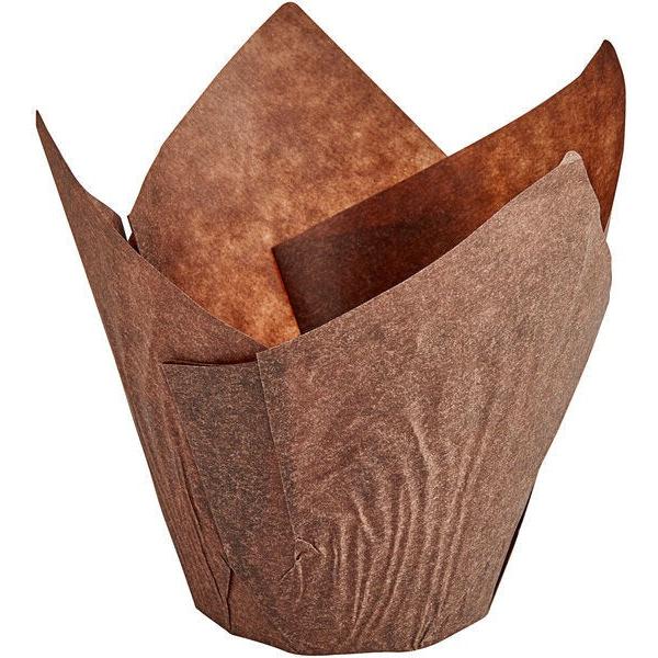 Enjay Converters - 2" x 6.75" x 6.75", Tulip Chocolate Bake Cup, 100 Per Case - BC-TULIP-BROWN170