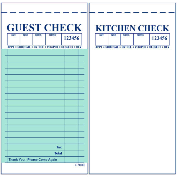 A1Paper - G-7000 2pt Green Carbonless Guest Check, 2500/cs - GCG7000