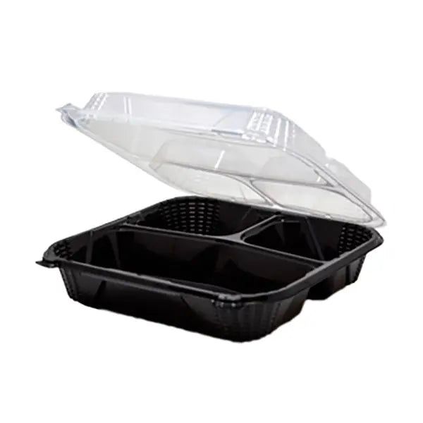 Genpak - 8" X 8" X 3." Black Medium 3 Compartment Close-Off Container, 150/Cs - GPKPV243CO