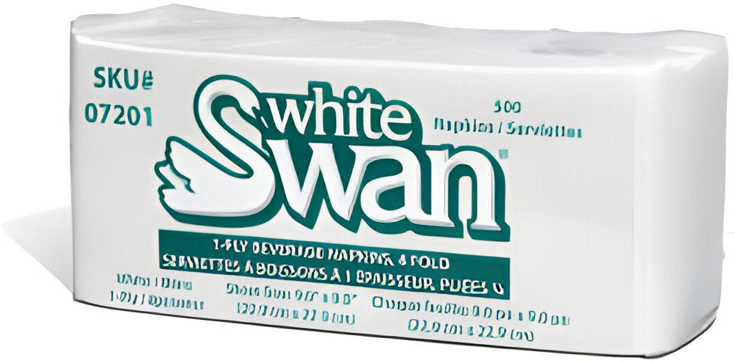 White Swan - 4 Fold 1 ply White Beverage Napkins, 8Pk/Cs - 07201