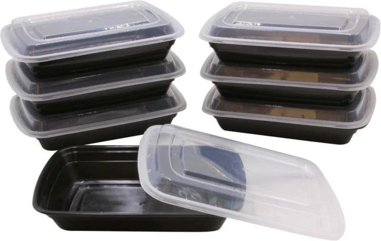 RitePak - 11" x 8" x 1.5" 58 Oz Capacity Rectangular Black Container with Lid Combo, 150/cs - RPMR1858B