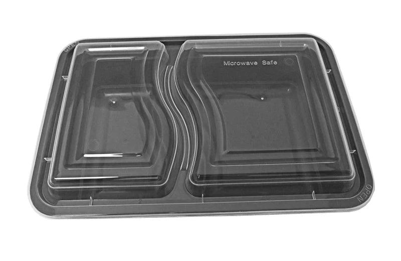 32 Oz 2 Compartment Black Rectangular Container & Clear Lid, 150/Cs - NR6002