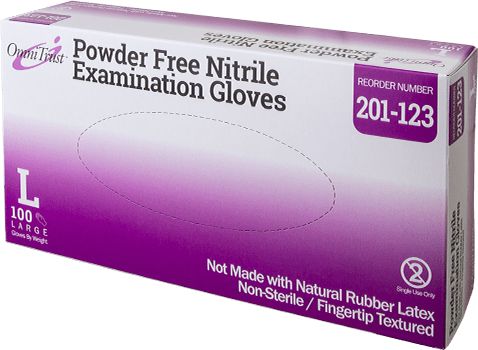 Omni International - OmniTrust #201 Series Large Nitrile Powder Free Examination Glove, 10x100/Box - 201-123