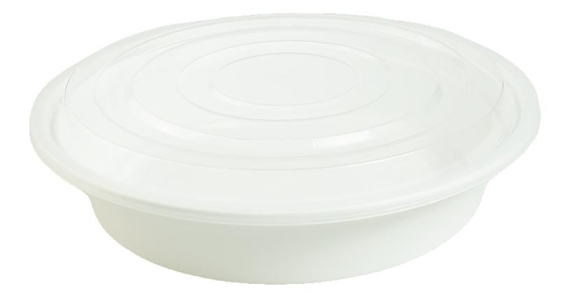 7", 24 Oz White Round Polypropylene Container with Lid Combo, 150Pcs/Cs, 60Cs/Sk, 6Cs/Tier - RC-24