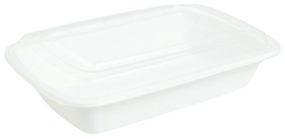 8" x 6" x 1.5", 25 Oz White Rectangular Container Combo, 150Pcs/Cs, 60Cs/Sk, 6Cs/Tier - T-25