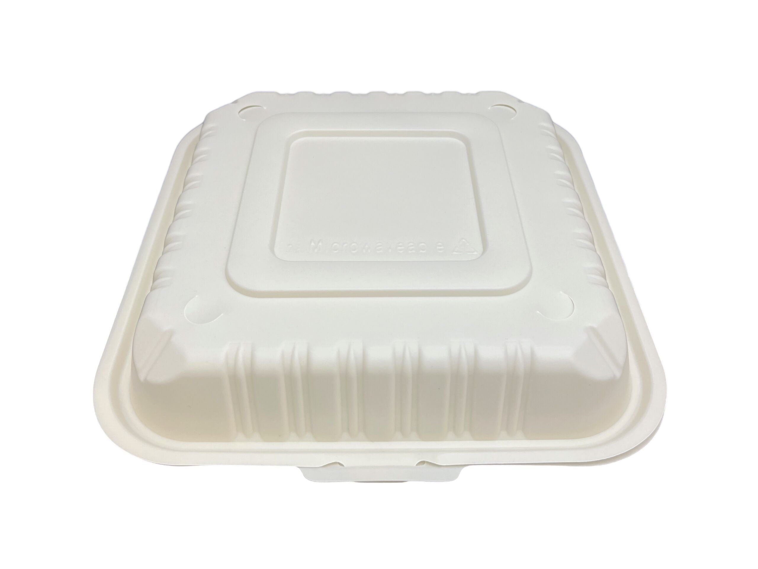 8" x 8" White MFPP Hinged Container with 3 Compartment, 150Pcs/Cs, 70Cs/Sk, 5Cs/Tier - PCMSLPP803