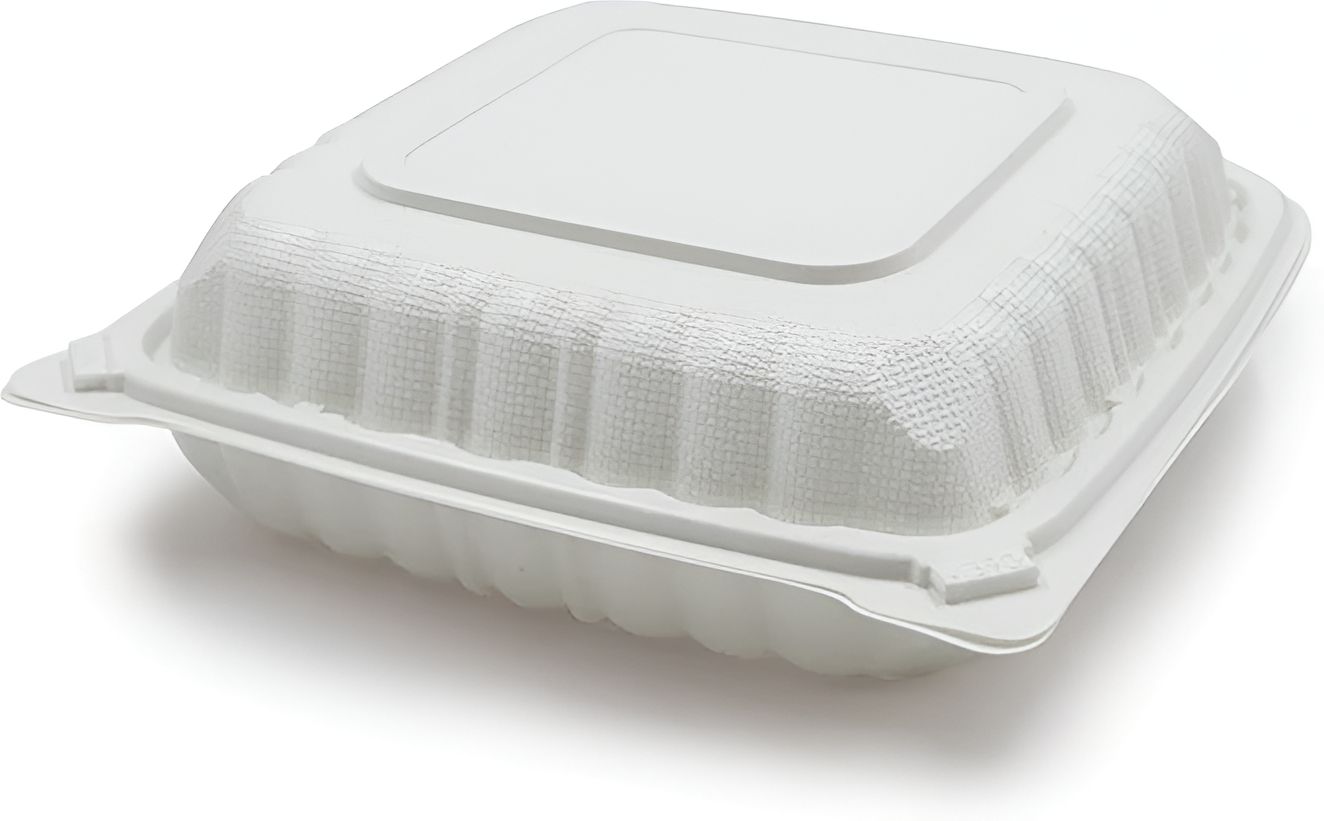 RitePak - 8" X 8" MFPP White Hinged Microwavable Container, 150/Cs - PH801