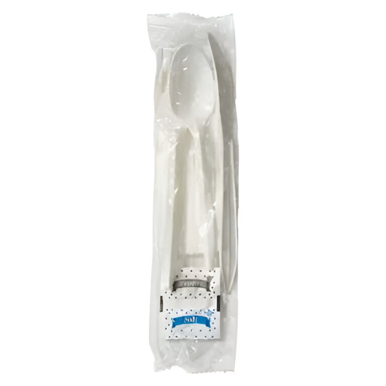 Victoria Bay - 6 Pc Medium Weight Plastic White Cutlery Kit U2209W (Knife, Fork, Teaspoon, S&P, Napkin), 250/cs - KARU2209W