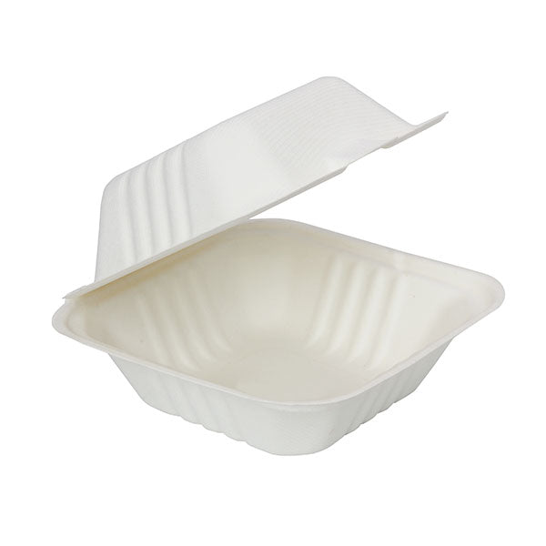 RITEEARTH - 6" X 6" BAGASSE HINGED CONTAINER WITH RIBS, 500/CS - H661