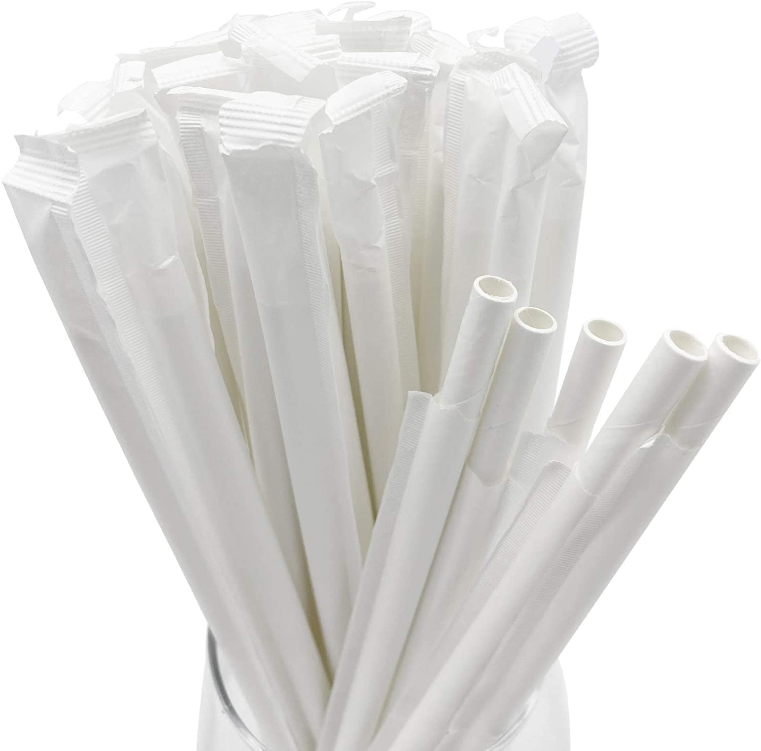 RiteEarth - 8" White Paper Jumbo Milkshake Straws Wrapped, Pack of 250, 9bx/cs - RESE0810W