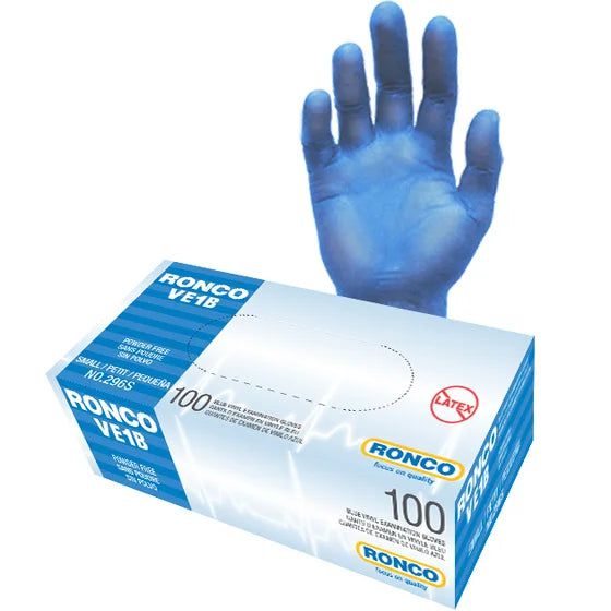 Ronco - Powder Free Vinyl Blue Medium Examination Glove, 100/box, 10box/cs - RNC296M