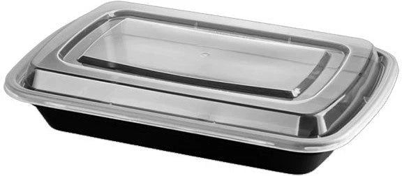 RitePak - 11" x 8" x 1.5" 58 Oz Capacity Rectangular Black Container with Lid Combo, 150/cs - RPMR1858B