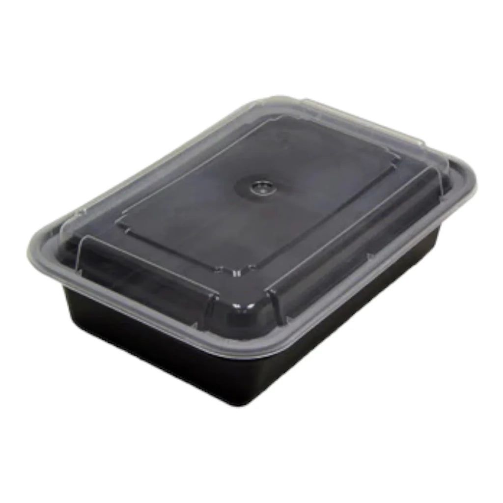 RitePak - 7" x 5" x 1.5", 16 Oz Capacity Black Rectangular Container with Lid Combo, 150/CS - RPMR7516B