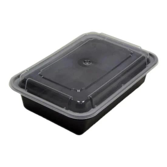 RitePak - 16oz, 7" x 5" x 1.5" Black Polypropylene Rectangular Container with Lid Combo, 150/Cs - MR7516BE
