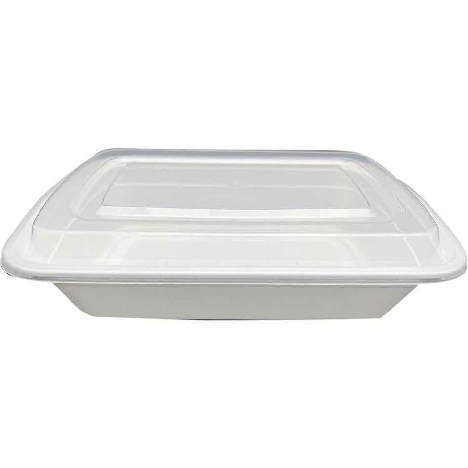 RitePak - 38oz, 8" x 6" x 2" White Rectangular Mircrowavable Container with Lid Combo, 150/Cs - MR8638W