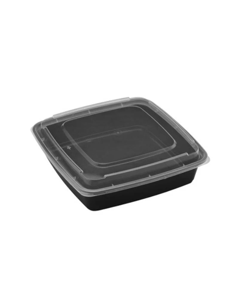 RitePak - 8" x 8" x 1.75" 48 Oz Capacity Black Square Container with Lid Combo, 150/cs - RPMR8848B