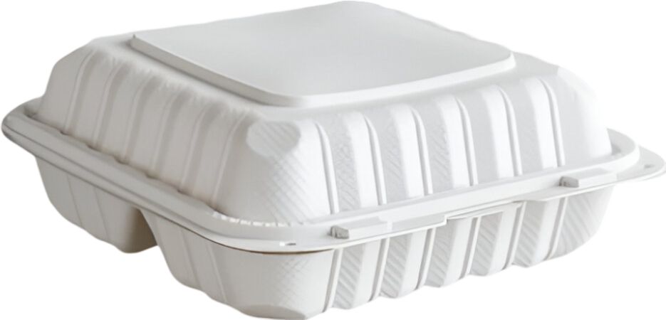 RitePak - 7" x 7" MFPP White Hinged 3-Compartment Container, Pack of 150 - RPPH703