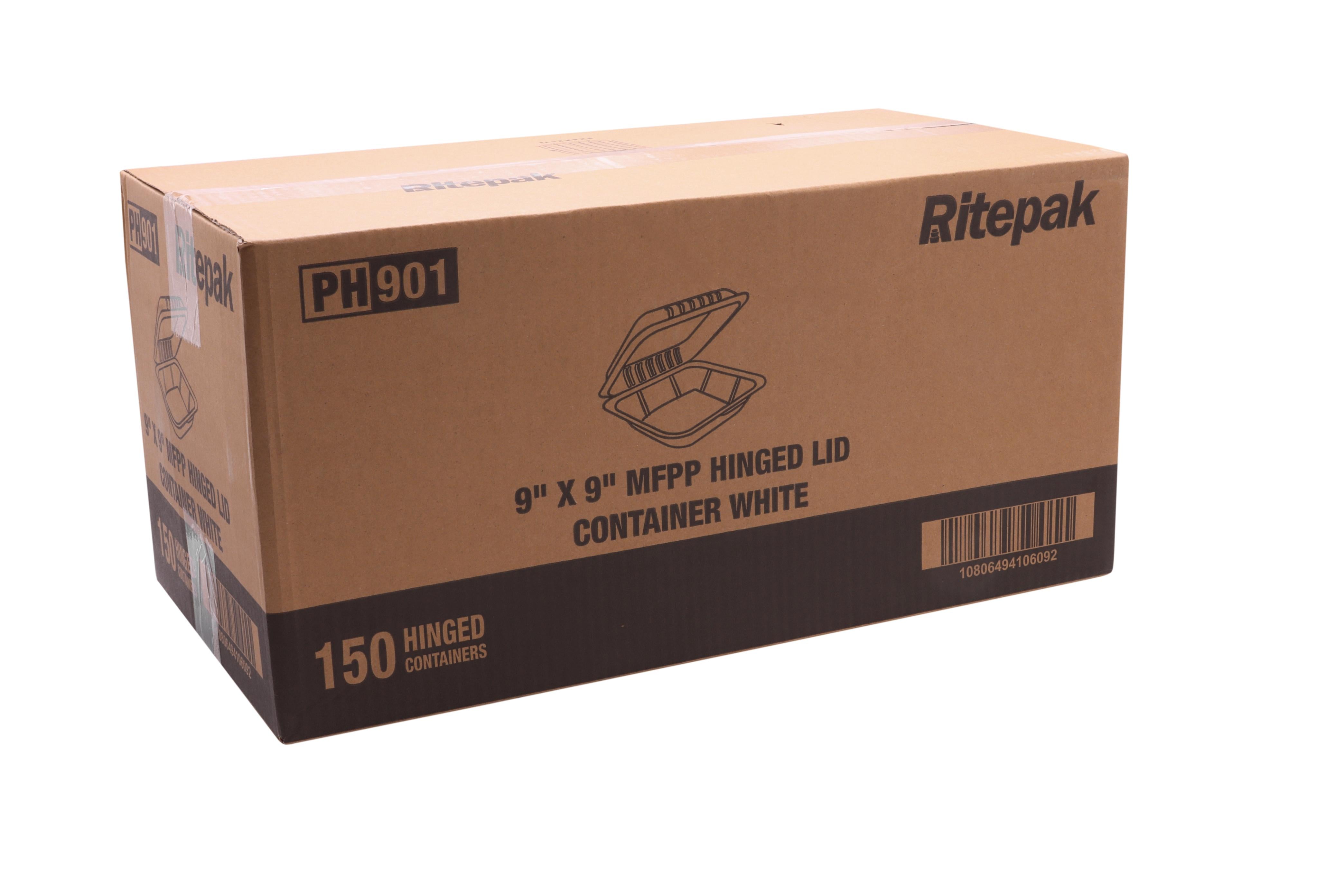 RitePak - 9" X 9" MFPP White Hinged Microwavable Container, 150/Cs - PH901