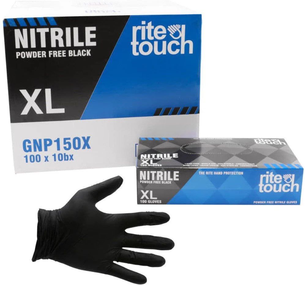 RiteTouch - 5 mil Black X-Large PF Nitrile Gloves, 100/Box, 10Bx/Cs, 75cs/sk, 5Cs/Tier - RTGNP150X