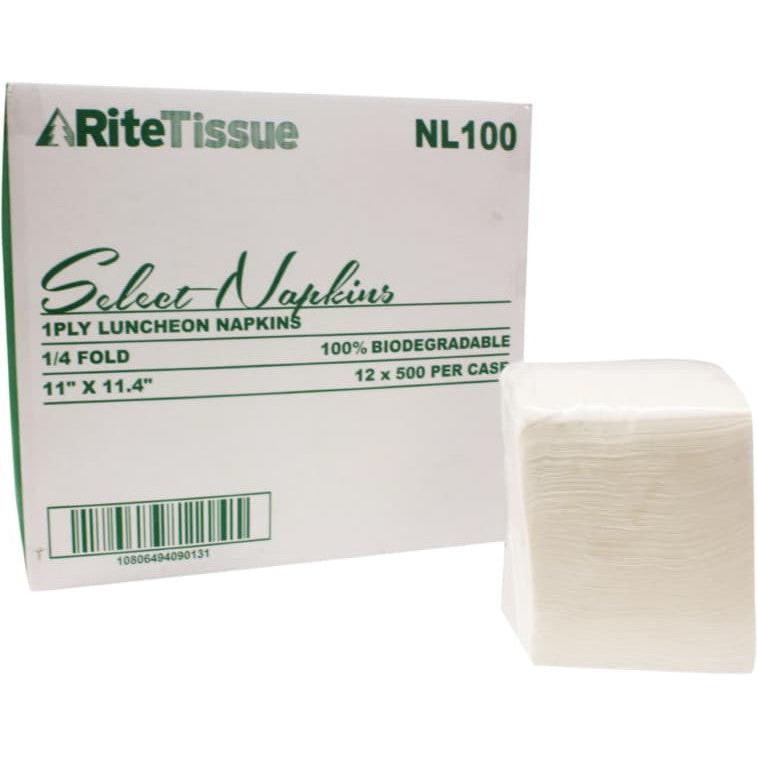 RiteTissue - 11" x 11.4" 1 Ply Luncheon Napkins with 1/4 Fold, 6000/Cs - NL100