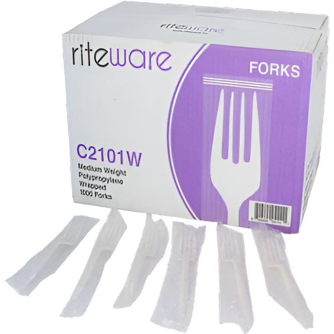 RiteWare - White Medium Weight Individually Wrapped Cutlery Forks, 1000/Cs - C2101W