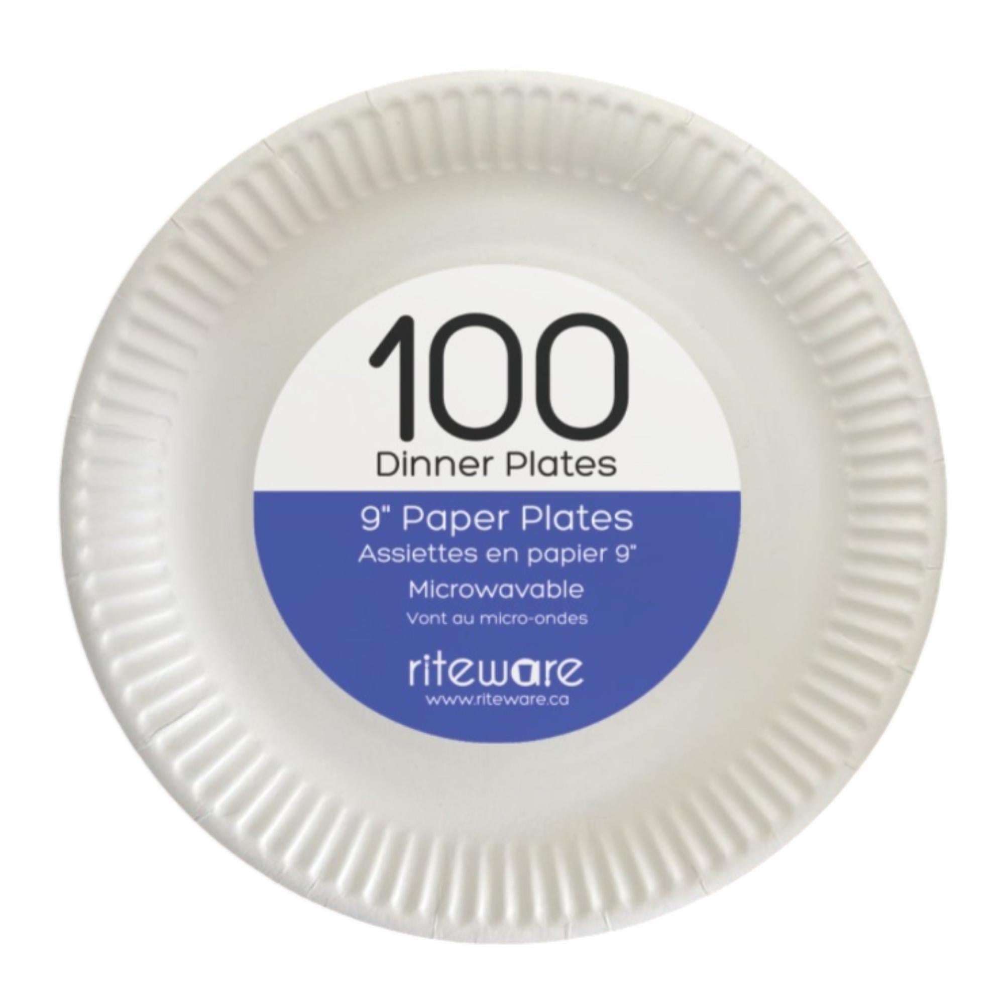 RiteWare - 9" Paper Round Plates, Pack of 100, 12 Packs/Cs - DP090