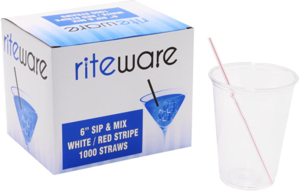 RiteWare - 6" White Sip & Mix Straws with White/Red Stripe, 10000/cs - SP0600