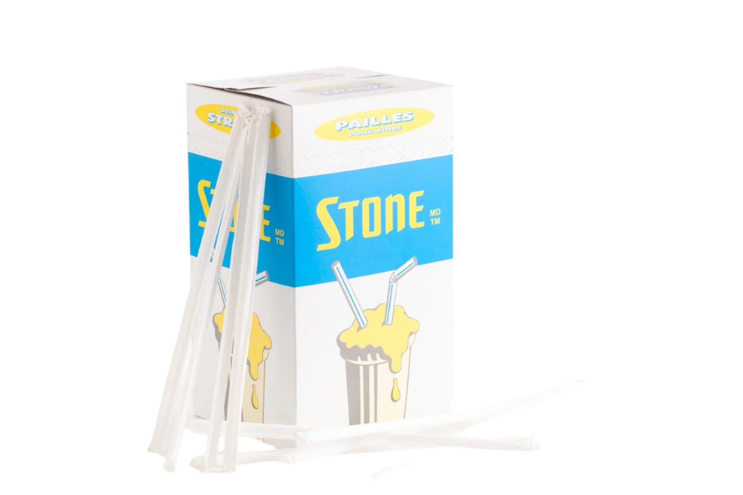 Stone - 8" Wrapped Milkshake Bio-Degradable White Straw, Pack of 400/Box, 6 boxes/Cs - ST027000