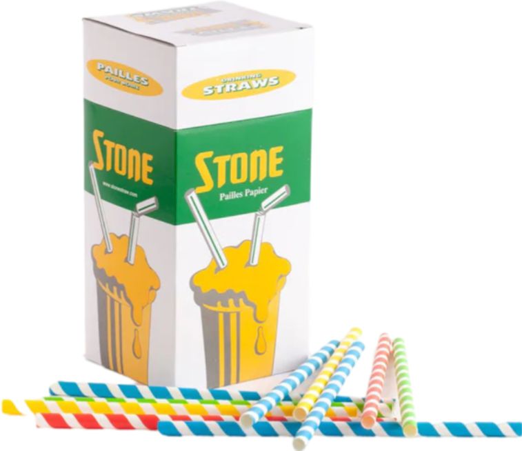 Stone - 8" Striped Milkshake Unwrapped Paper Straws, 9 x 250/Cs - 400100