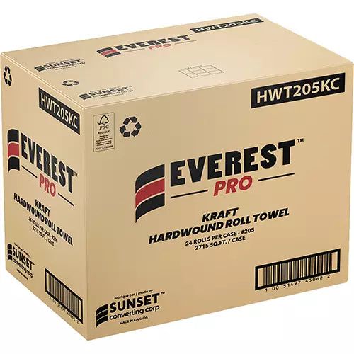 Everest Pro - 2715 Sq. Ft. 1 Ply Standard Kraft Hardwound Roll Towels, 24 Rl/Cs, 48 Cs/Sk - HWT205KC