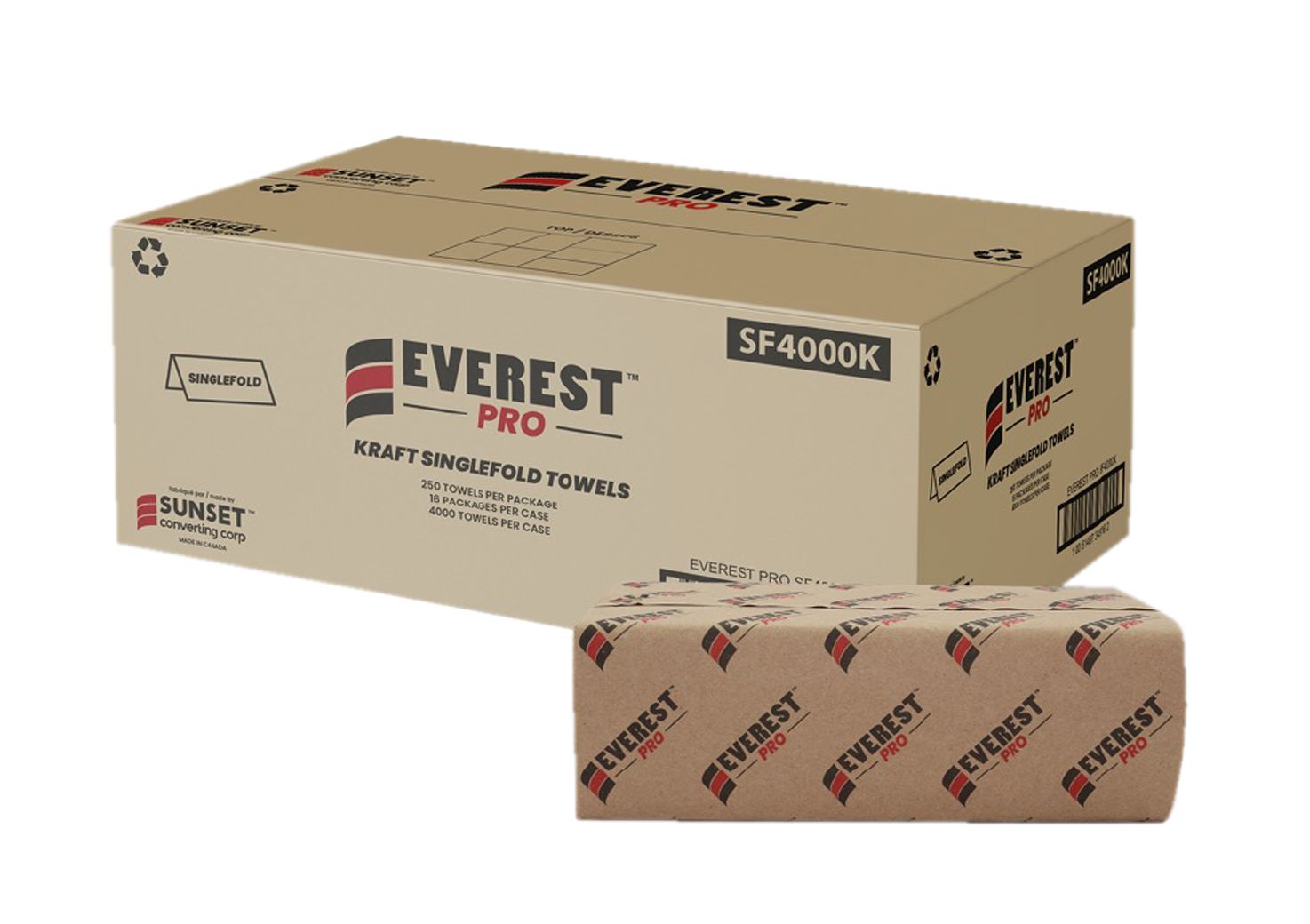 Everest Pro - 1 Ply Kraft Single Fold Towel, 16 x 250/Case, 70cs/Skid - SUNSF4000K-C